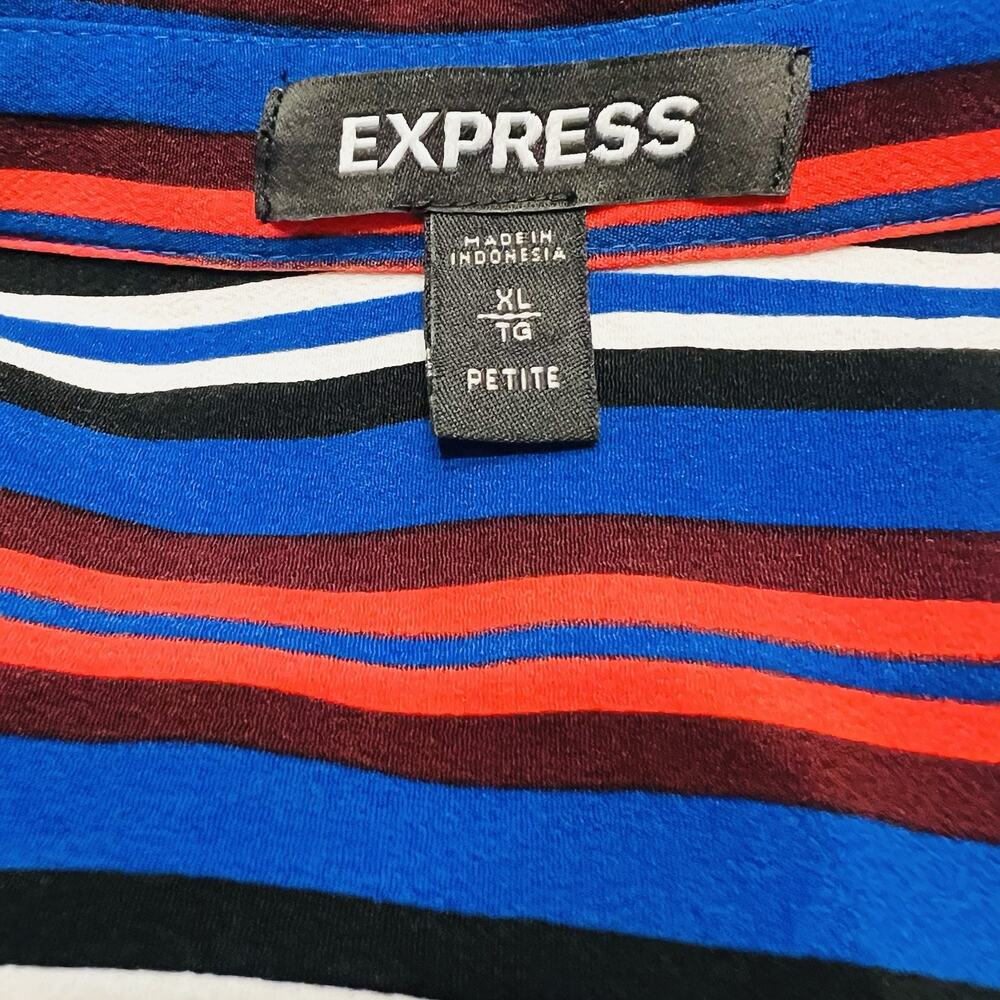 Express Shirt Dress Red White & Blue Striped Long Sleeve Dress Petite Xl (A0131) - Picture 5 of 6